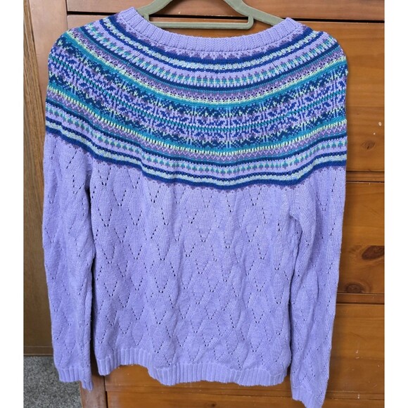 Appleseeds Cardigan Sweater Medium Petite Purple Blue Fair Isle Grandmacore Cozy - Picture 3 of 11